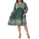 thumbnail image 2 of Agnes Orinda Vestido de Verano Talla Grande para Mujeres Escuela Universidad Casual Bohemio Floral Cuello en V Manga 3/4 Midi Corto Vestido de Playa 4X Verde Oscuro, 2 of 6