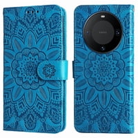 Funda Tipo Cartera Foxdock Para Huawei Mate 60 Pro , Diseño Girasol En Relieve, Cuero Pu, Cierre Magnético, Soporte Y Tarjetero