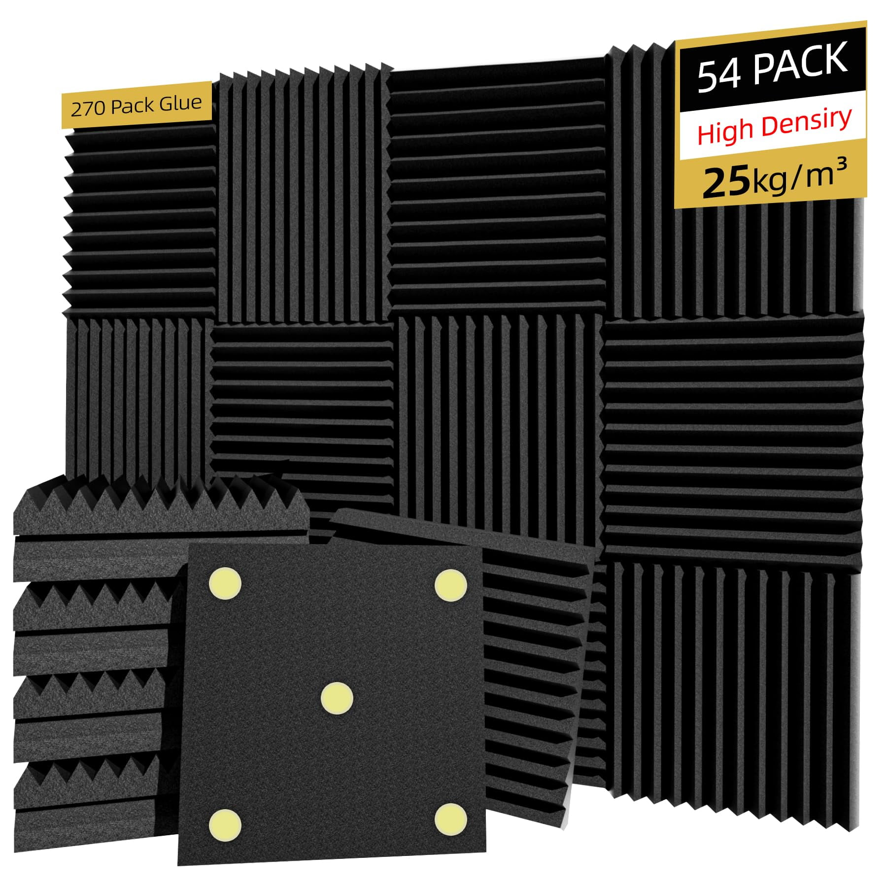 Paneles De Espuma Insonorizados Temgcuam, Paquete De 54 Unidades, 30 X 30 X 2,5 Cm, Color Negro