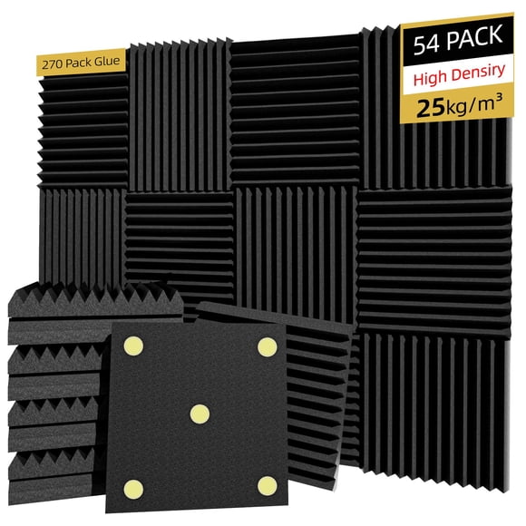 Paneles de espuma insonorizados TEMGCUAM, paquete de 54 unidades, 30 x 30 x 2,5 cm, color negro