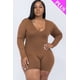 thumbnail image 1 of Enterizo Saronite Básico Ajustado Cuello V Manga Larga Brown Sugar Mujer Plus, 1 of 1