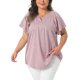 thumbnail image 1 of Agnes Orinda Blusa de Talla Grande para Mujer Cuello en V con Muesca Manga Corta Bordado de Ojales Camisetas Casual Blusa Calada 3X Rosa, 1 of 6
