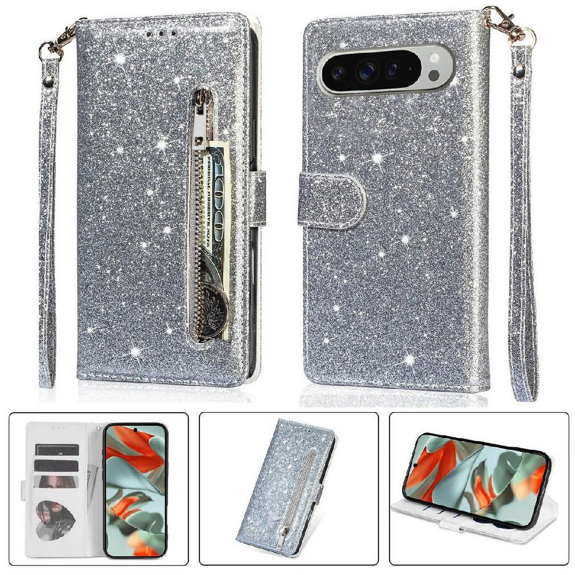 Funda Para Foxdock Elegante Funda Google Pixel 9 Pro Xl Glitter Con Cremallera-Ideal Para El Uso Diario