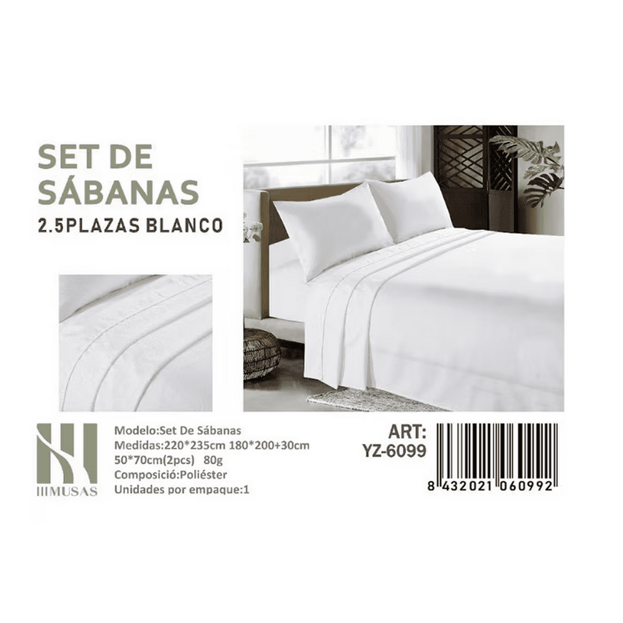 Todostore - Set De Sabanas King Color Blanco 150 Hilos + 2 Funda De Almohada