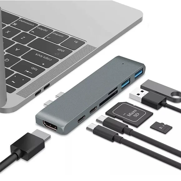 Adaptador Extensor Hub Usb 3.0 Tipo C 7 En 1 para Macbook Pro / Air M1 M2 M3 M4
