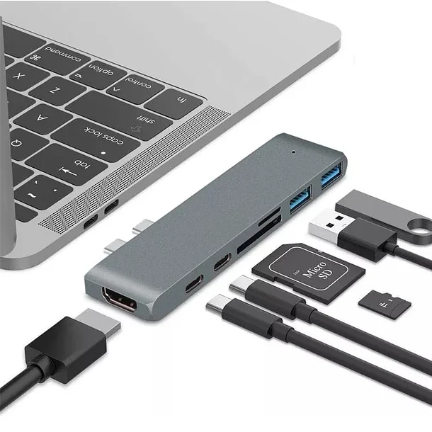 Banana Tienda - Adaptador Extensor Hub Usb 3.0 Tipo C 7 En 1 Para Macbook Pro / Air M1 M2 M3 M4