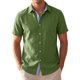 thumbnail image 1 of INSPIRE CHIC Camisas de Lino de Manga Corta Casual para Hombre con Cuello de Color en Contraste XL Verde, 1 of 5