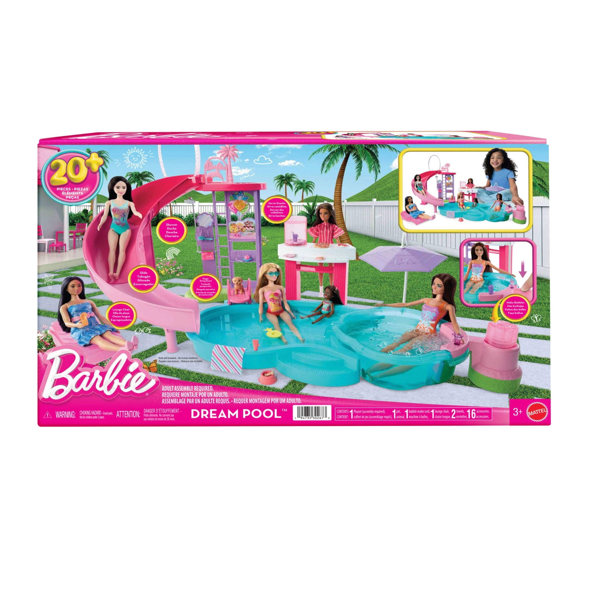 Accesorio Muñeca Barbie Piscina de los Sueños Set de Juego 3 Años+
