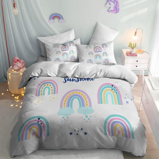 Purple Unicorn Full Bedding Set for Kids Boys Girls Glitter Galaxy Unicorn Duvet Cover 3 Piece Space Unicorn Comforter Cover