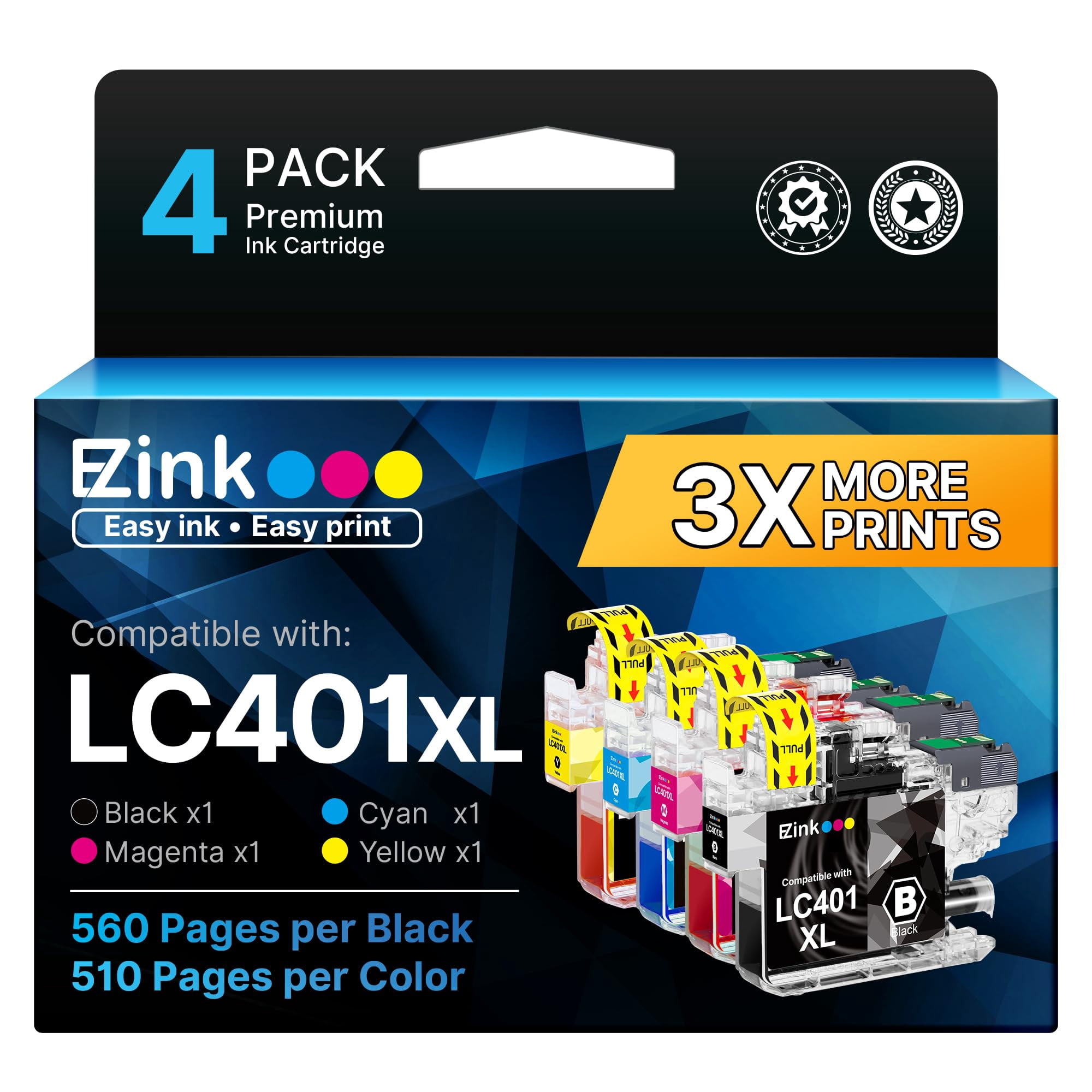 Cartuchos De Tinta E-z Ink Lc401xl Paquete De 4 Para Impresora Brother