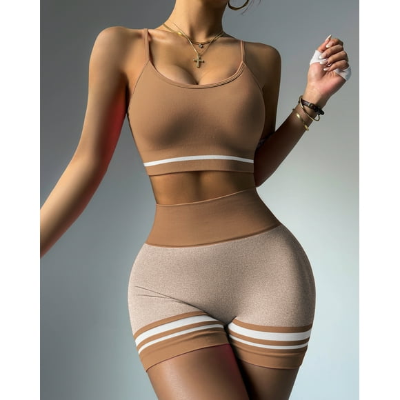 Conjunto Fitness Mujer Short Push Up Corte V y Peto top