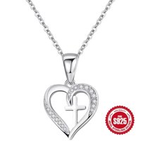 Collar Heshpaws S925 Sterling Silver Cross Heart Plateado