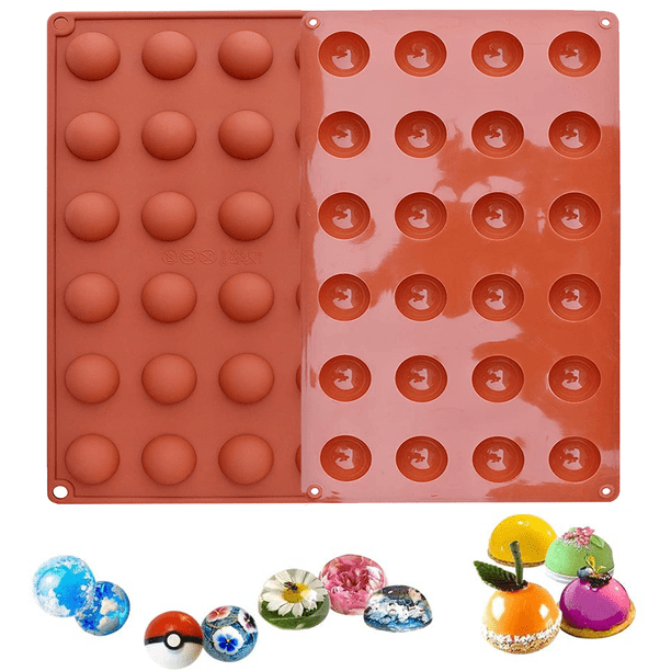 Mini molde de silicona semiesférica de 24 cavidades (2 unidades) para hornear chocolate, pasteles, gelatina y mousse.