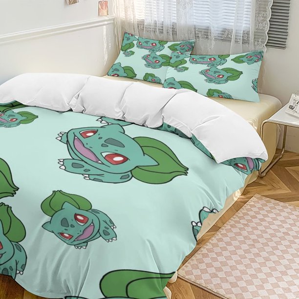 Bulbasaur Bed Duvet Cover Funny Anime Cartoon Bedding Sets Lightweight 3 Piece Comforter Sets