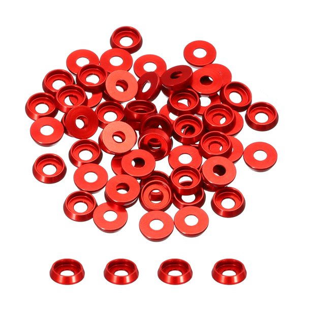 Uxcell M3 Arandelas Cónicas Avellanadas de 0.12" de Aluminio para Tornillo RC 60 Piezas Rojo