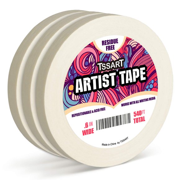 Artist Tape TSSART, blanco, 0.6 pulgadas de ancho, 180 pies de largo, paquete de 3