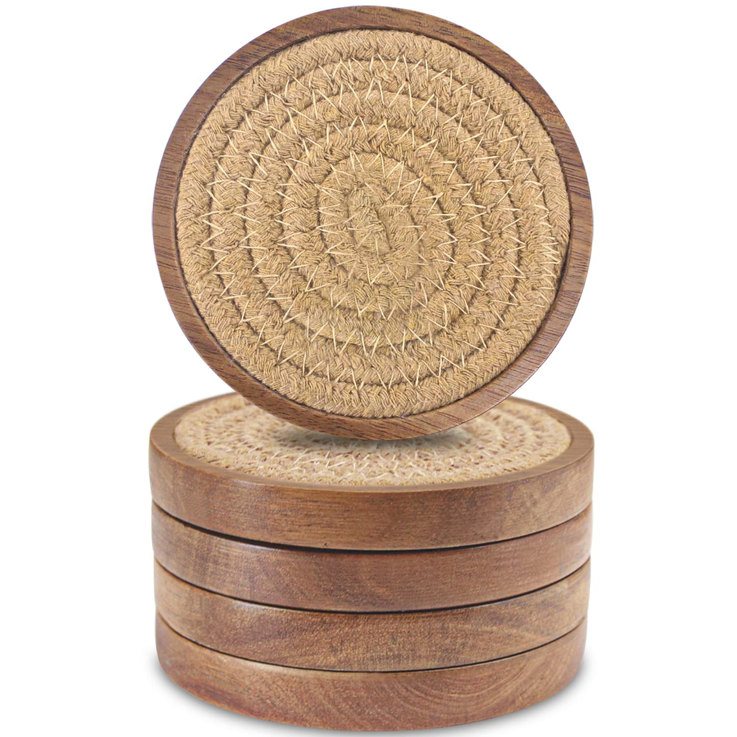 Juego De 5 Posavasos Eykao De Madera Absorbente Para Bebidas, 10 Cm