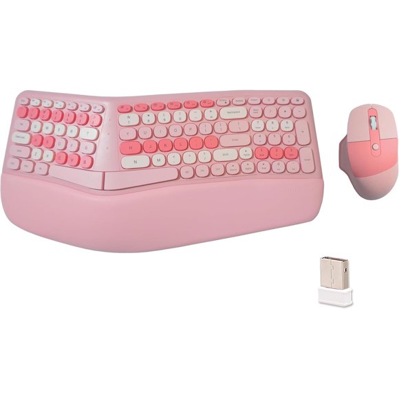 Teclado y mouse inalámbricos ergonómicos Lomiluskr rosa 2.4G
