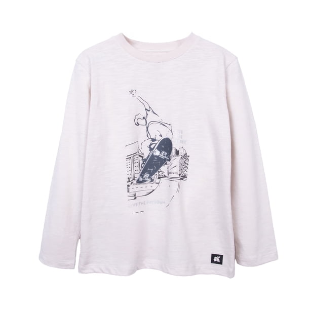 Polera Niño Manga Larga Estampado Skater Beige
