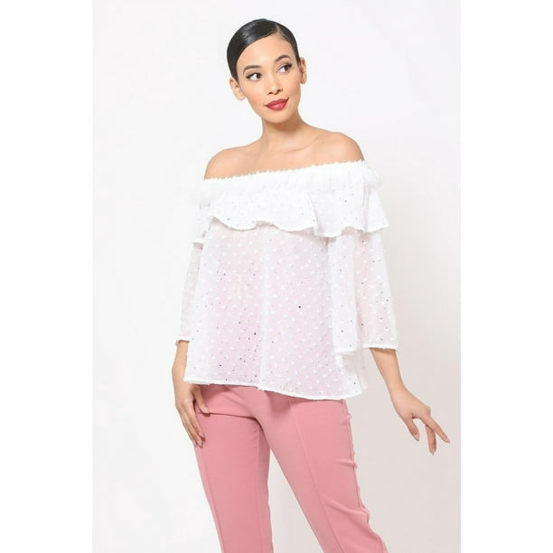 Top Transparente con Hombros Descubiertos y Lunares