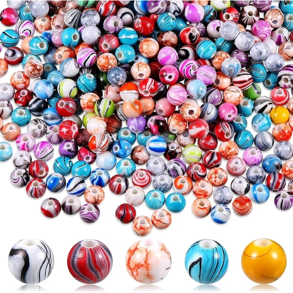 Cuentas 8 Mm 500 Pcs Acrílico Redondas Patrón Tinta