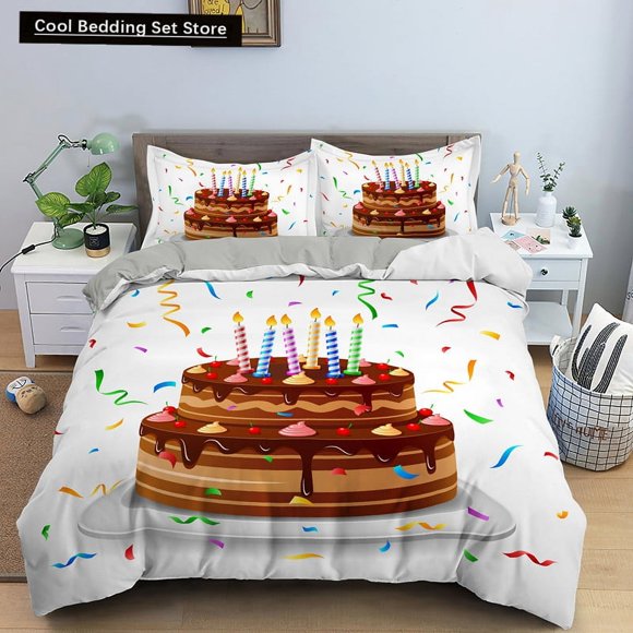 x1797 Bed SheetsCoffee Cake Duvet Cover Lovely Afternoon Tea Drawing Bedding Set for Adult Western Drink /Polyester Quilt Cover 3-Piece Bedding Set (1 Duvet Cover + 2 Pillow Shams) nj1797