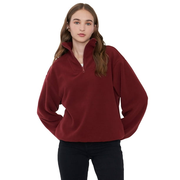 Polerón Mujer Polar Half Zipper Burdeo Corona