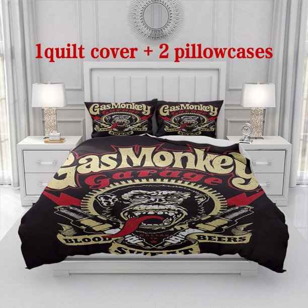 3pcs Gas Monkey Garage Howler Monkey Car Modification Themed bedding Includes a Duvet Cover And Two Pillowcases