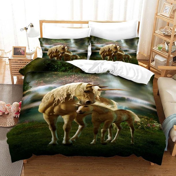 Running Horse Steed Animal Quilt Duvet Cover Set Queen Soft Bedding3-Piece Bedding Set
