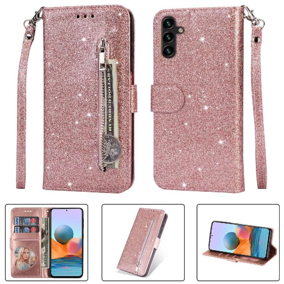 Funda Para Foxdock Elegante Funda Samsung Galaxy A04 Glitter Con Cremallera-Ideal Para El Uso Diario