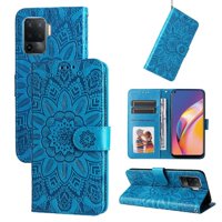 Funda Tipo Cartera Foxdock Para Oppo Reno 5F , Diseño Girasol En Relieve, Cuero Pu, Cierre Magnético, Soporte Y Tarjetero