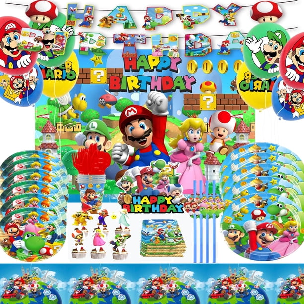 Set de decoración para fiestas con temática de Super Bros para cumpleaños de 10 invitados
