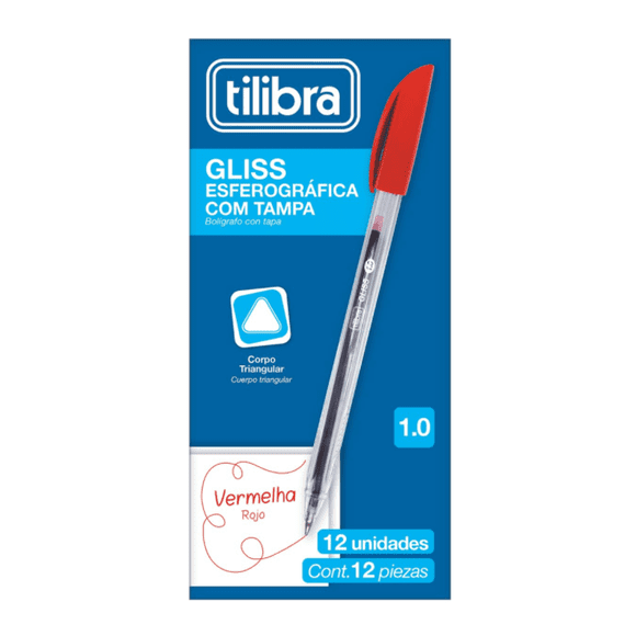 Pack 12 Boligrafos Gliss 1,0MM Rojo TILIBRA