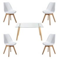 Klik Muebles - Comedor Mesa De Vidrio Nórdica 140X90 Cm + 4 Sillas Tulip Blancas