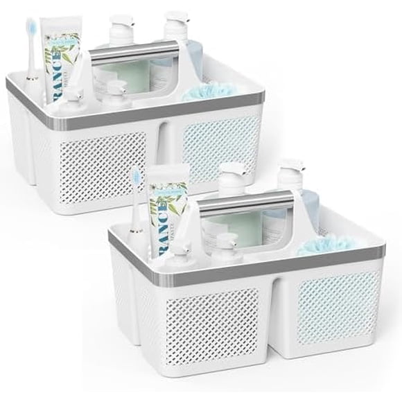 Juego de 2 cestas de ducha BYUNER portátil de plástico blanco/plata