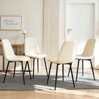 M&Ms - Modern Knit Fabric Dining Chairs With Iron Legs - Restaurant Seating, Comfortable Upholstered Armless Side Chair For Kitchen, Beige(Set Of 4)