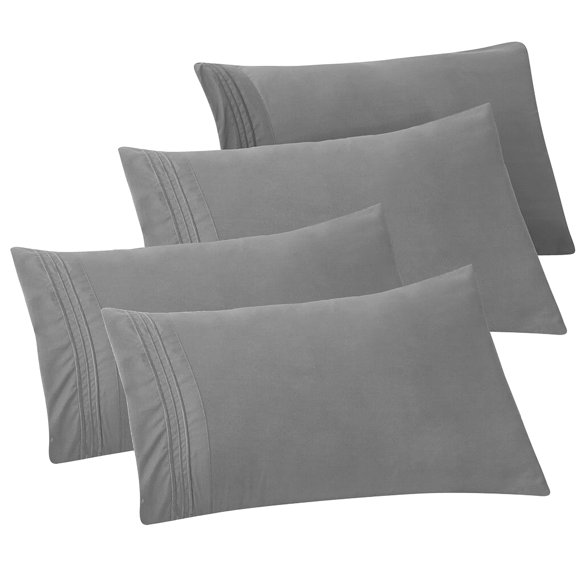 Funda de almohada Elegant Comfort, paquete de 4 unidades, microfibra, 1500, color gris