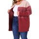 thumbnail image 4 of Agnes Orinda Cárdigan Abierto de Talla Grande para Mujer con Bloque de Color a Rayas, Abertura Lateral, Manga Larga, Suéter de Punto, Abrigo Casual 3X Rojo Rosa, 4 of 5