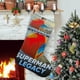 thumbnail image 1 of Legado de Superman Tema: Calcetines de Navidad, fino lino blanco para colgar en escaleras y chimenea, decoración navideña para el hogar, regalo de Navidad. 45cm × 32cm, 1 of 5