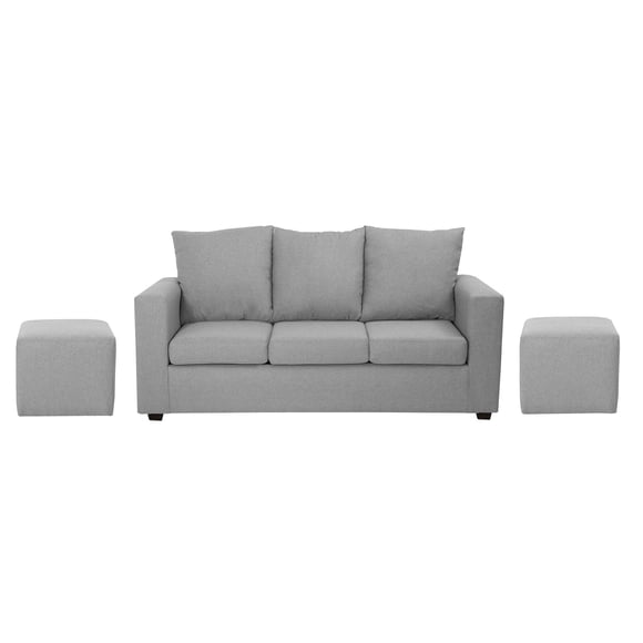 Set Living Turín 3 Cuerpos + 2 Pouf Tela Gris