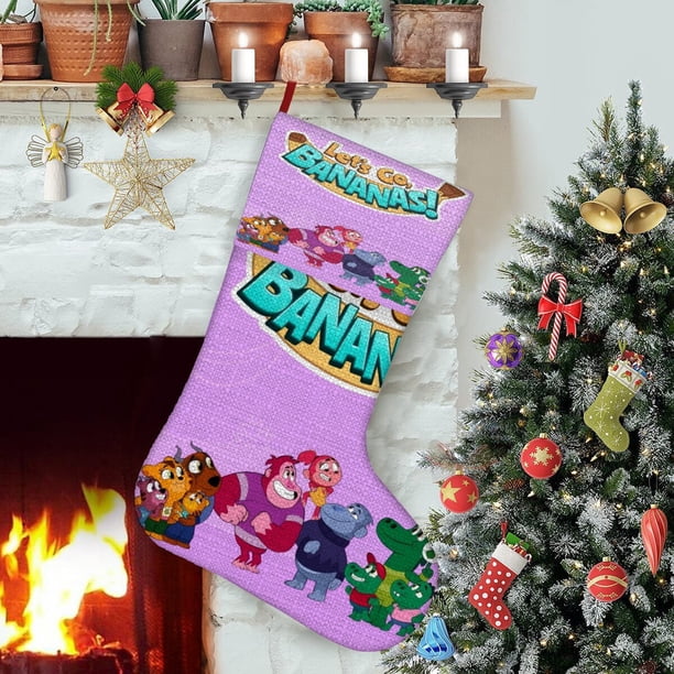 ¡Vamos, Plátanos! Tema: Calcetines de Navidad, fino lino blanco para colgar en escaleras y chimenea, decoración navideña para el hogar, regalo de Navidad. 45cm × 32cm