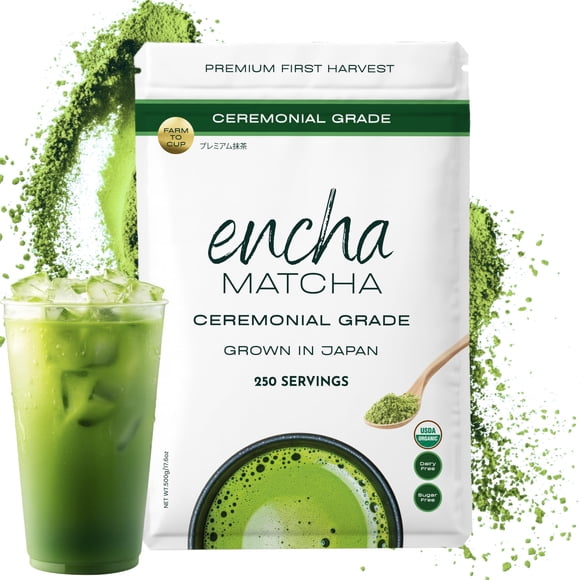 Matcha en polvo Encha Ceremonial, grado ceremonial, 500 g/1.1 libras, orgánico