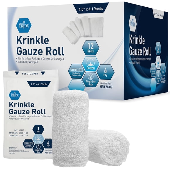 Rollos de gasa MED PRIDE estériles Krinkle de 4.5 pulgadas x 4.1 yardas, 12 rollos