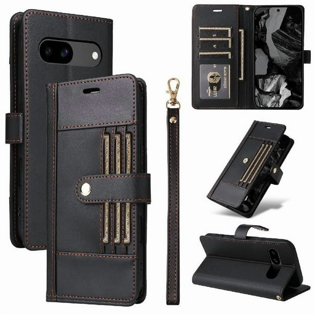 FOXDOCK Funda tipo Cartera para Google Pixel 8A – Cubierta de Cuero PU con Múltiples Ranuras, Bolsillo para Efectivo y Correa de Muñeca