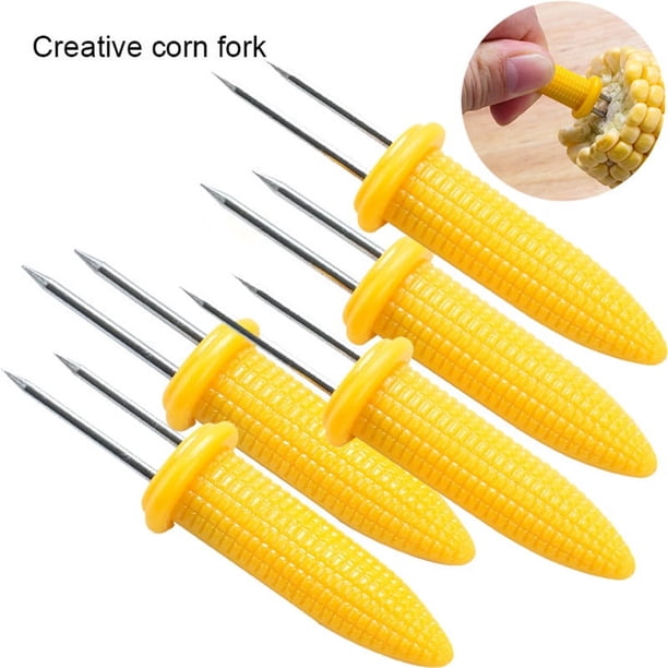 10/20pcs Fork Corn Skewer Stainless Steel Corn Holders Corn On The Cob Skewers Fruit Forks Outdoor Barbecue Tool Back To School School Supplies Student College Dorm Room Apartment Essential BBQ Access