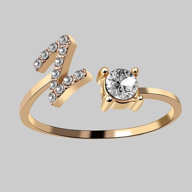 26-Letter Gold Rings with Zircon and Rhinestone Adjustable Sturdiness - Perfect Gift for Women