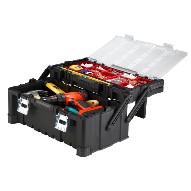 Caja de herramientas Keter 56 cm con diseño cantiléver, plástico y pestillos metálicos