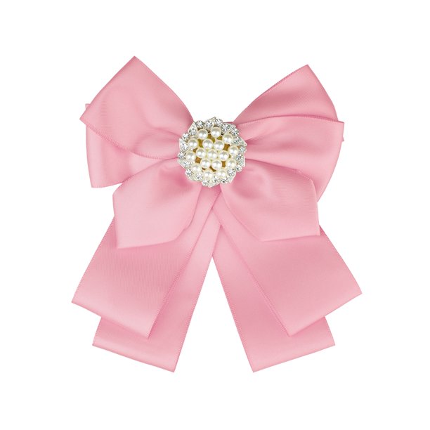 INSPIRE CHIC Lazo de Broche con Cinta para Mujer de Regreso a Clases, Moño para Uniforme Escolar con Perlas Rosa