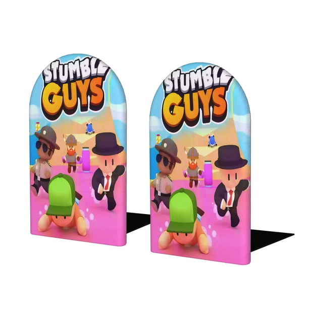 Stumble Guys Sujetalibros decorativos temáticos, tope para estantería con base antideslizante, uso dual para hogar y oficina - 2 piezas