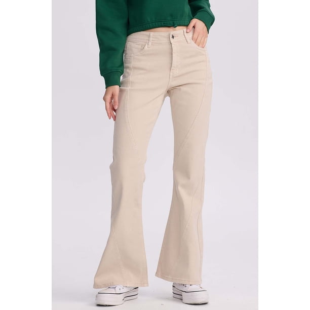 Jeans Mujer Flare Color Line Beige Claro